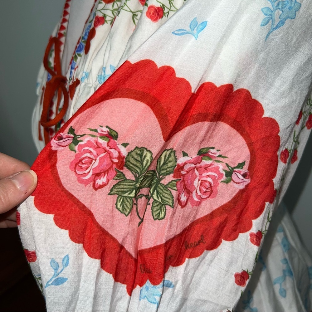 Eddy Isle Top Alfie White Heart Rose Cotton Blouse - Women’s Size Small - Picture 8 of 15